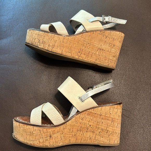 Sam Edelman platform shoes - cork wedge cream leather silver sandal shoes - Picture 4 of 13